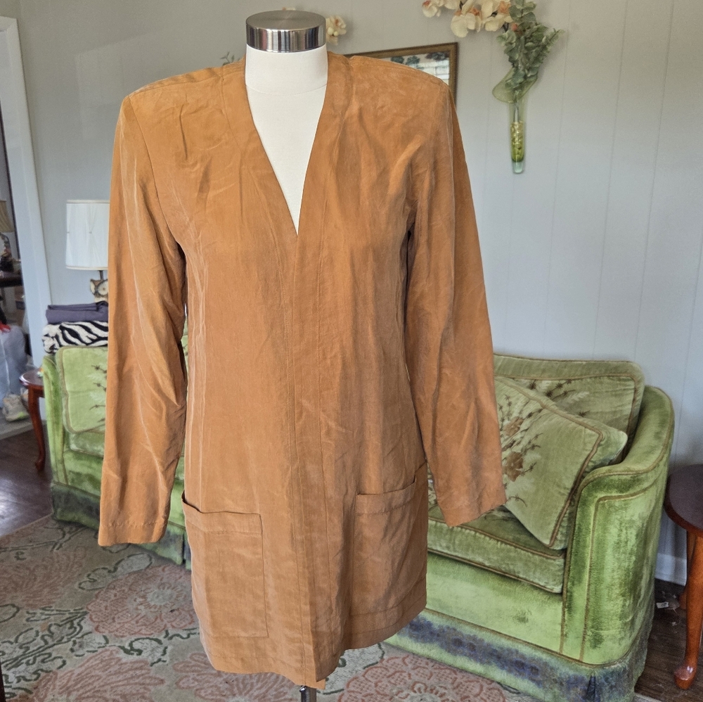 Gillian Silk Tan Open-Front Blazer